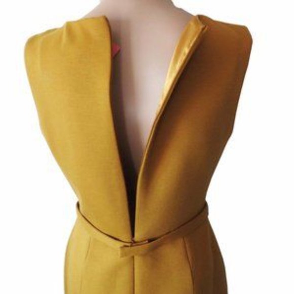 Tahari Jackie O Retro Style Mustard Sheath Dress 6 - Picture 8 of 9